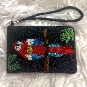Beaded Parrot Clutch with Wrist Strap